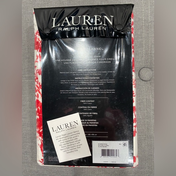 Lauren Ralph Lauren flannel European sham, Rhyne Floral, red and white NWT - Picture 2 of 2
